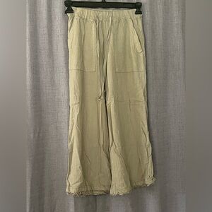 Linen Lightweight Drawstring Pants - Olive Green